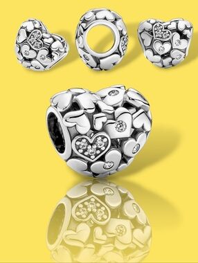 Pandora Sterling Silver Sparkling Openwork Heart Charm With Clear CZ Retired